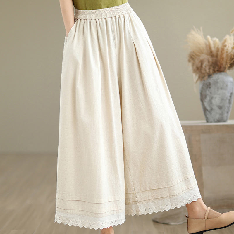 Buddha Stones Commute Simple Lace Design 7-8 Length Damen-Baumwollhose mit weitem Bein und Taschen - image 6