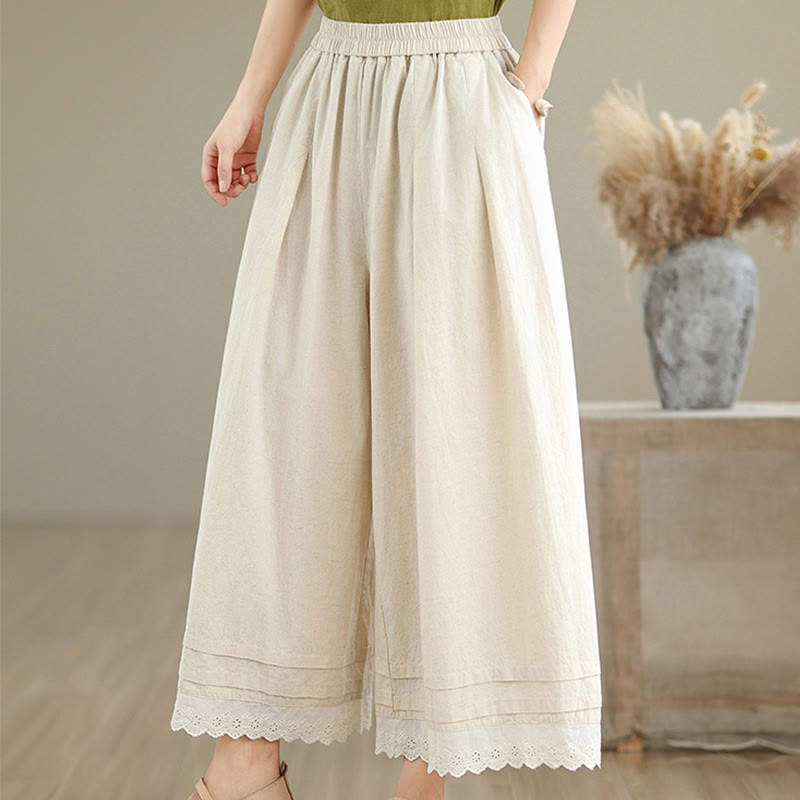Buddha Stones Commute Simple Lace Design 7-8 Length Damen-Baumwollhose mit weitem Bein und Taschen - image 5