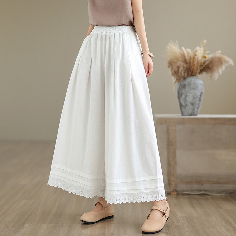 Buddha Stones Commute Simple Lace Design 7-8 Length Damen-Baumwollhose mit weitem Bein und Taschen - Weiß - US6, UK/AU10, EU38 (XL) - image 16