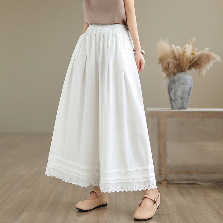 Buddha Stones Commute Simple Lace Design 7-8 Length Damen-Baumwollhose mit weitem Bein und Taschen - Weiß - US6, UK/AU10, EU38 (XL) - image 16