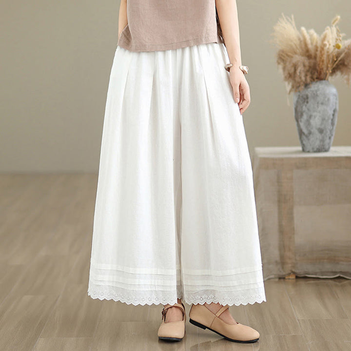 Buddha Stones Commute Simple Lace Design 7-8 Length Damen-Baumwollhose mit weitem Bein und Taschen - image 21