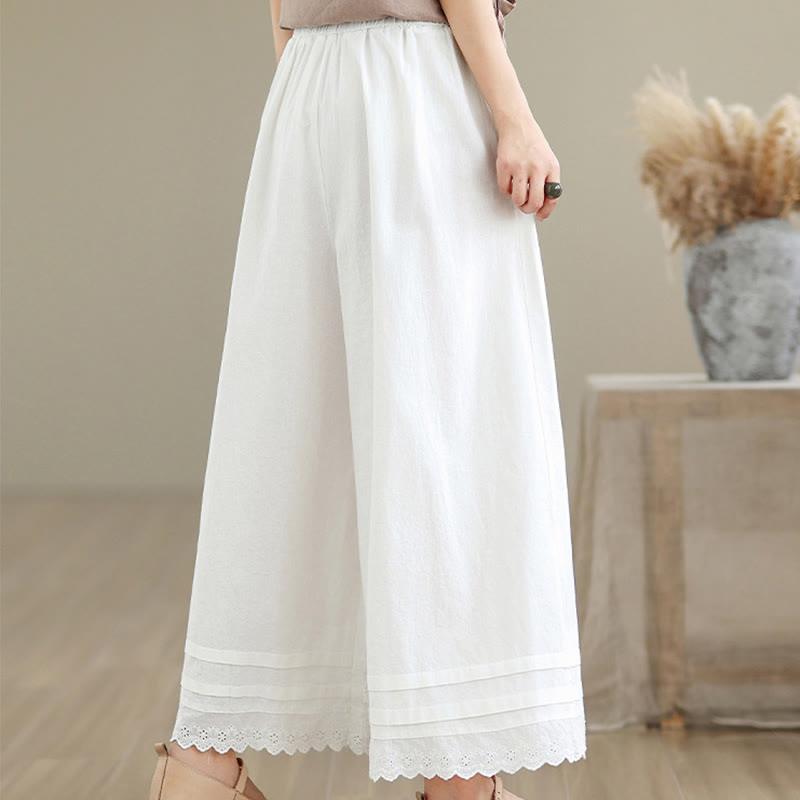 Buddha Stones Commute Simple Lace Design 7-8 Length Damen-Baumwollhose mit weitem Bein und Taschen - image 19