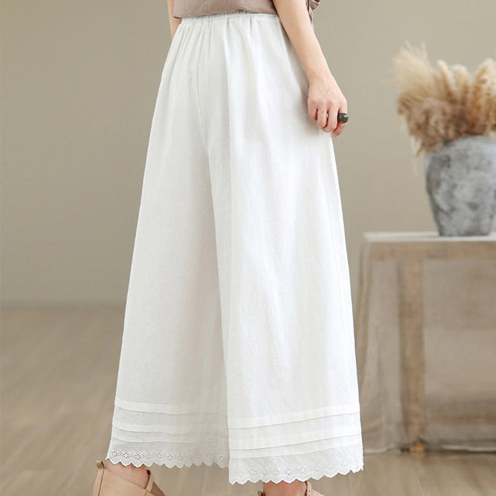 Buddha Stones Commute Simple Lace Design 7-8 Length Damen-Baumwollhose mit weitem Bein und Taschen - image 19