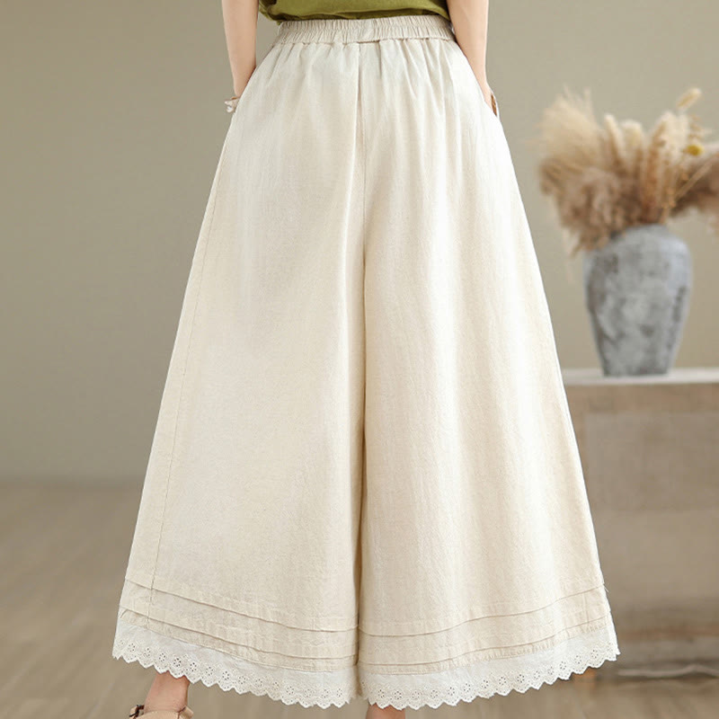 Buddha Stones Commute Simple Lace Design 7-8 Length Damen-Baumwollhose mit weitem Bein und Taschen - image 4