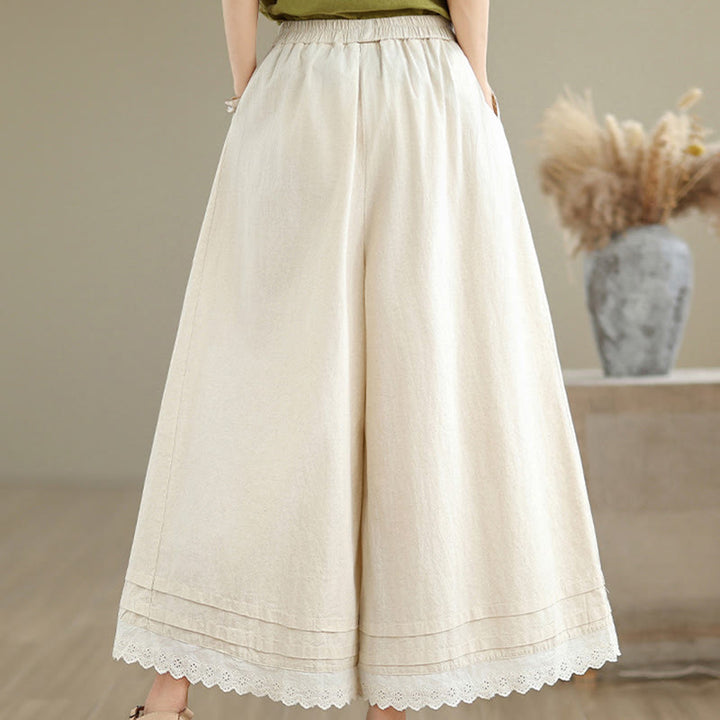 Buddha Stones Commute Simple Lace Design 7-8 Length Damen-Baumwollhose mit weitem Bein und Taschen - image 4