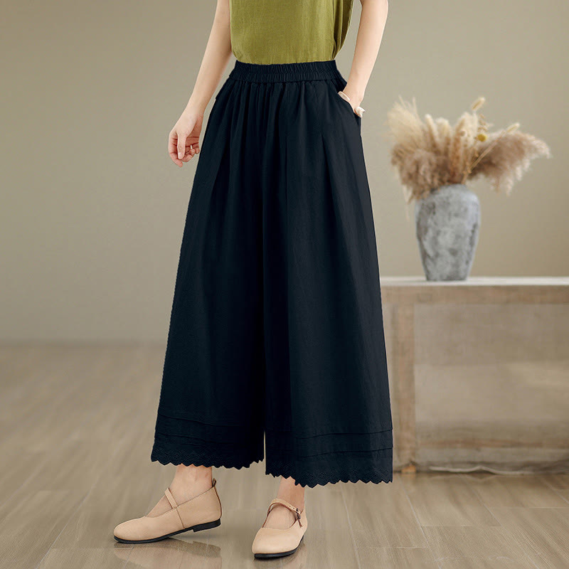 Buddha Stones Commute Simple Lace Design 7-8 Length Damen-Baumwollhose mit weitem Bein und Taschen - Schwarz - US6, UK/AU10, EU38 (XL) - image 11