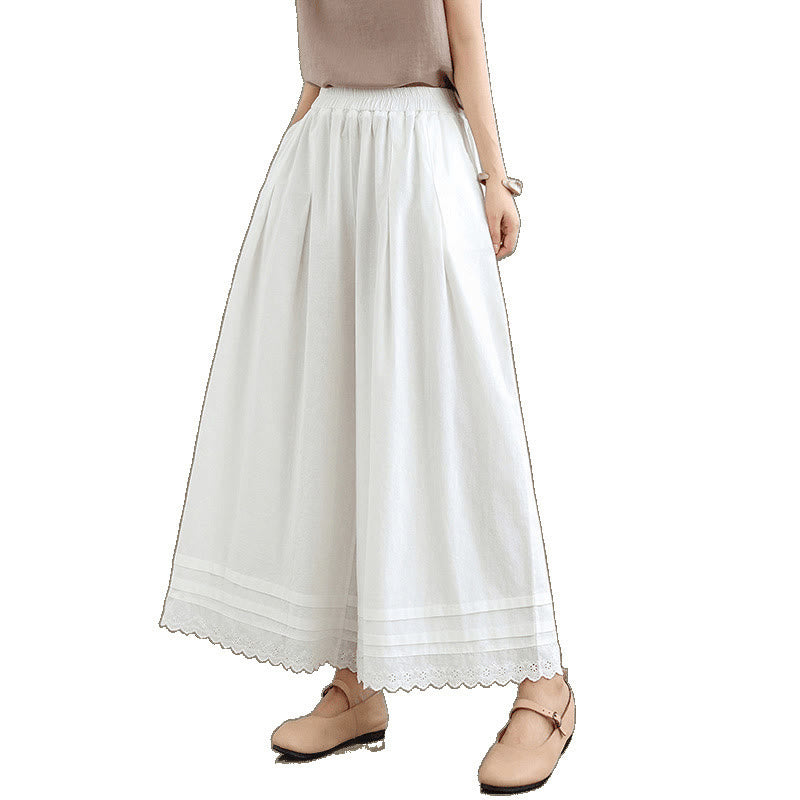 Buddha Stones Commute Simple Lace Design 7-8 Length Damen-Baumwollhose mit weitem Bein und Taschen - image 22