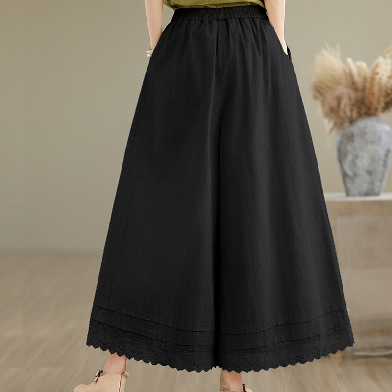 Buddha Stones Commute Simple Lace Design 7-8 Length Damen-Baumwollhose mit weitem Bein und Taschen - image 15