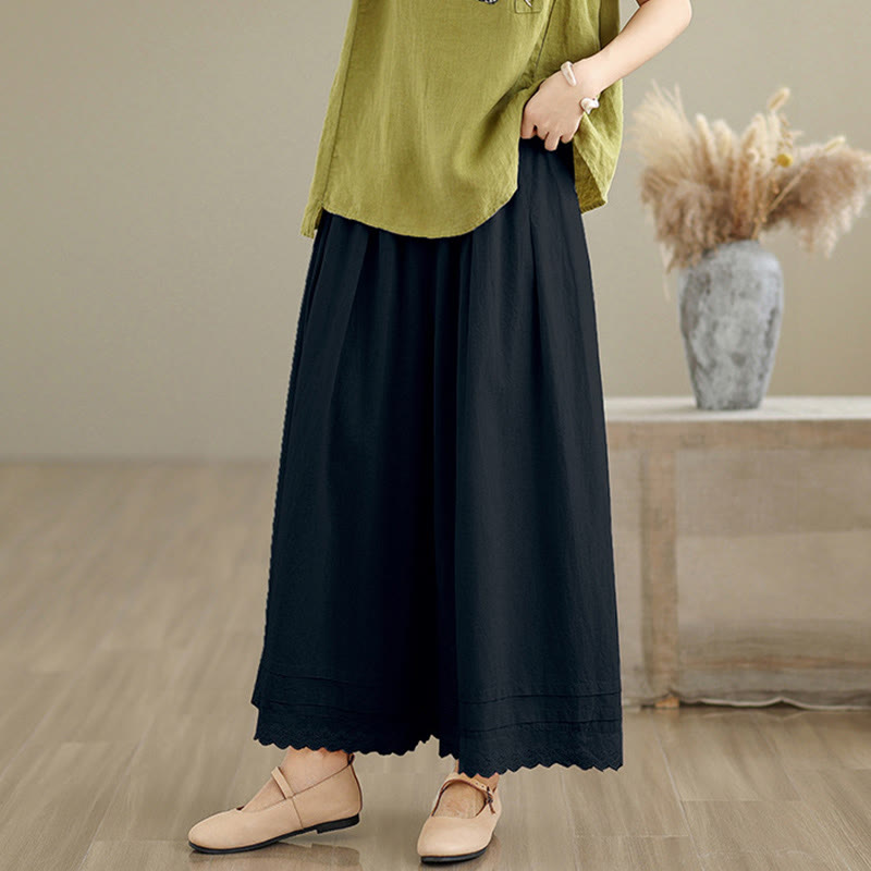 Buddha Stones Commute Simple Lace Design 7-8 Length Damen-Baumwollhose mit weitem Bein und Taschen - image 12