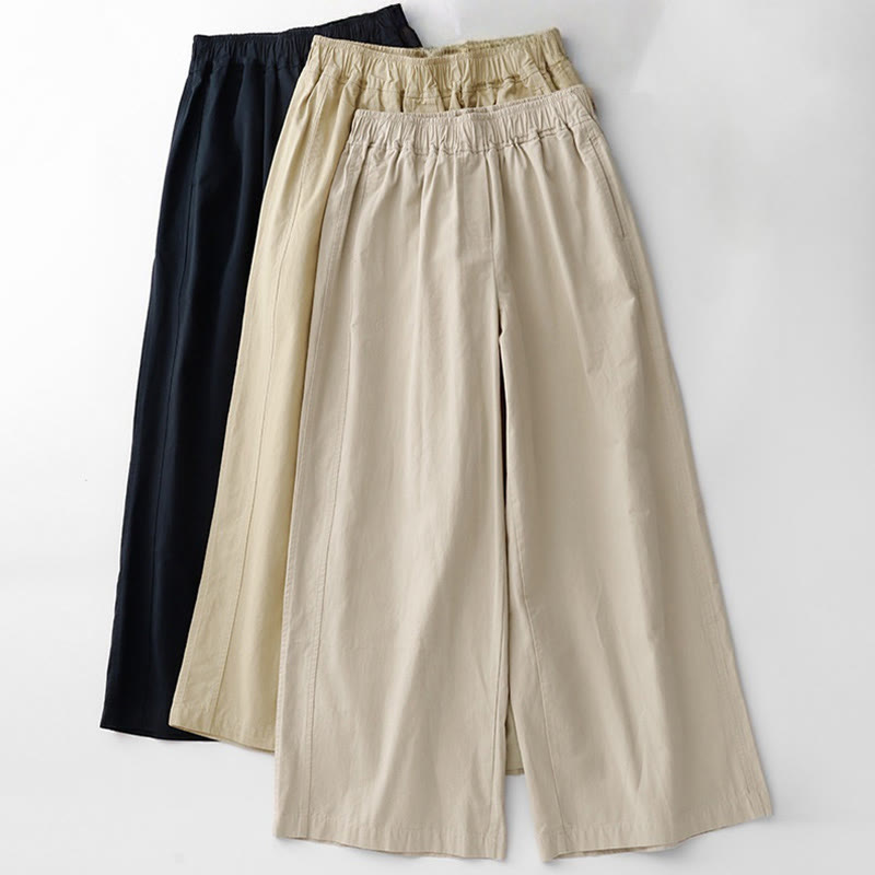 Buddha Stones Spring Commute Einfarbige Damenhose aus Baumwollleinen mit hoher Taille und weitem Bein und Taschen - image 23