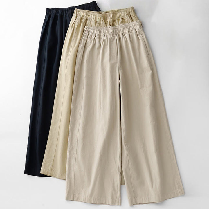 Buddha Stones Spring Commute Einfarbige Damenhose aus Baumwollleinen mit hoher Taille und weitem Bein und Taschen - image 23