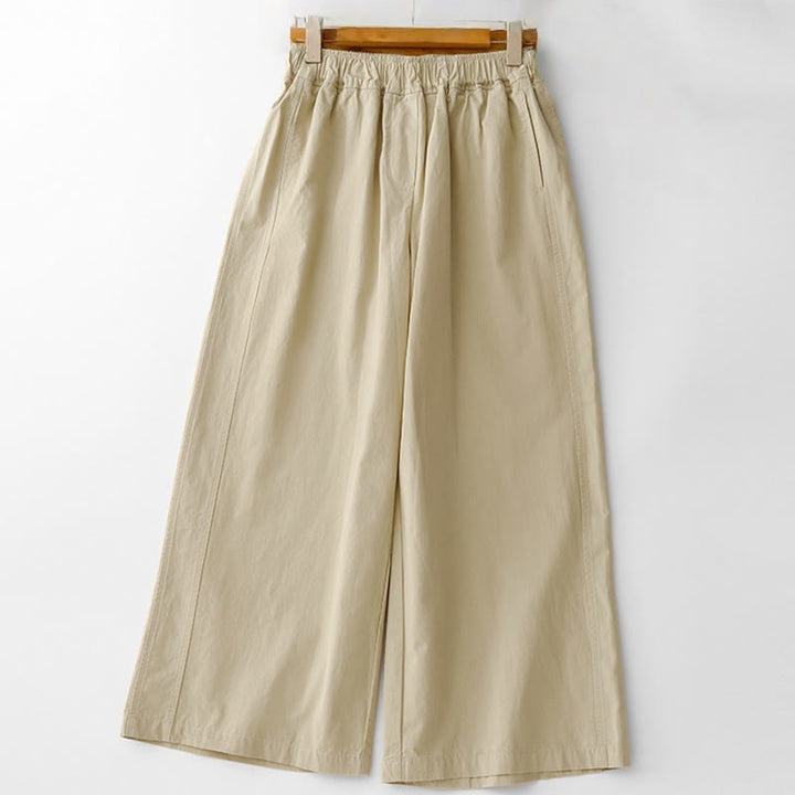 Buddha Stones Spring Commute Einfarbige Damenhose aus Baumwollleinen mit hoher Taille und weitem Bein und Taschen - Blassgoldenrode - US 8-10, UK/AU 12-14, EU 40-42 (2XL) - image 16