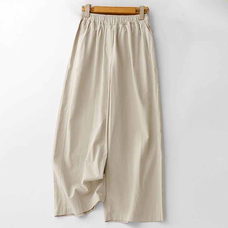 Buddha Stones Spring Commute Einfarbige Damenhose aus Baumwollleinen mit hoher Taille und weitem Bein und Taschen - Leinen - US 8-10, UK/AU 12-14, EU 40-42 (2XL) - image 0