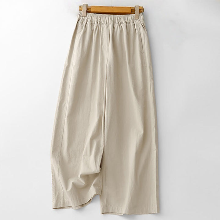 Buddha Stones Spring Commute Einfarbige Damenhose aus Baumwollleinen mit hoher Taille und weitem Bein und Taschen - Leinen - US 8-10, UK/AU 12-14, EU 40-42 (2XL) - image 0