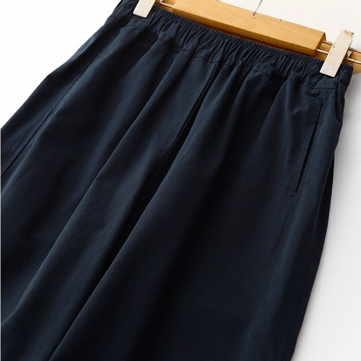 Buddha Stones Spring Commute Einfarbige Damenhose aus Baumwollleinen mit hoher Taille und weitem Bein und Taschen - image 12