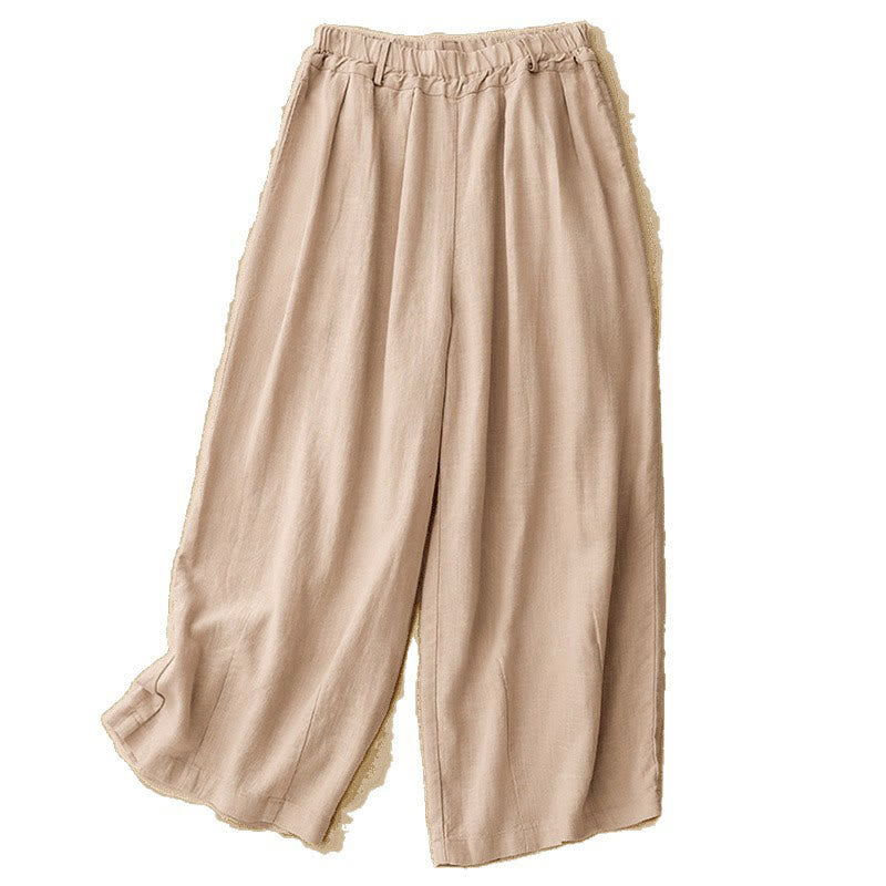 Buddha Stones Commute Vintage Einfarbige Damenhose aus Baumwolle mit weitem Bein und Taschen - image 9