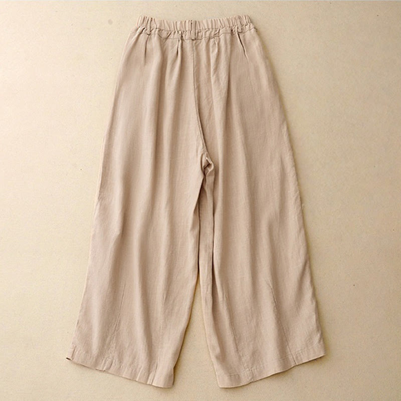 Buddha Stones Commute Vintage Einfarbige Damenhose aus Baumwolle mit weitem Bein und Taschen - image 2