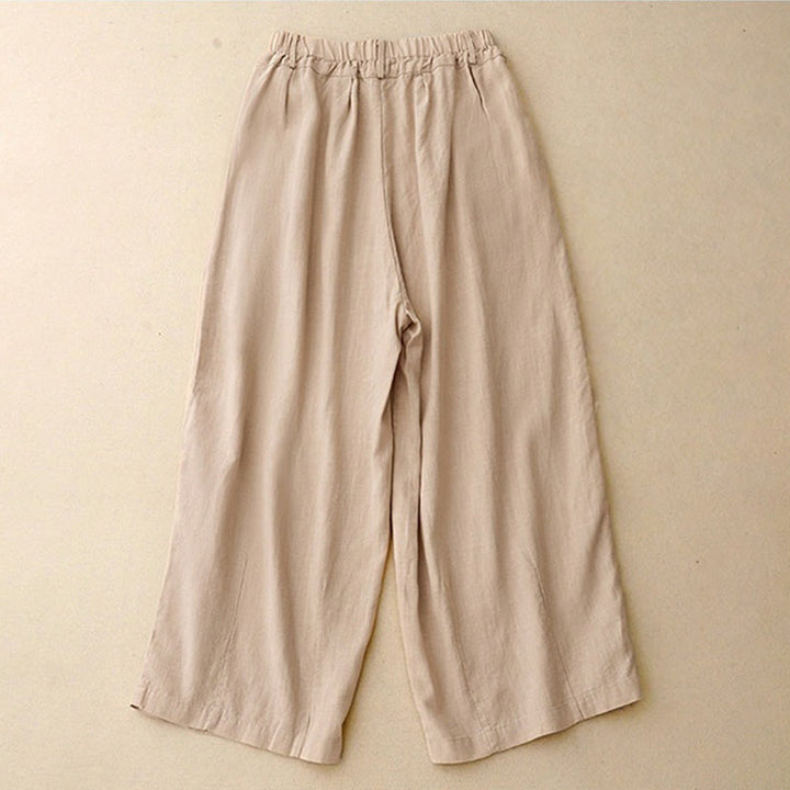 Buddha Stones Commute Vintage Einfarbige Damenhose aus Baumwolle mit weitem Bein und Taschen - image 2