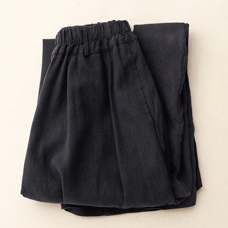 Buddha Stones Commute Vintage Einfarbige Damenhose aus Baumwolle mit weitem Bein und Taschen - image 21