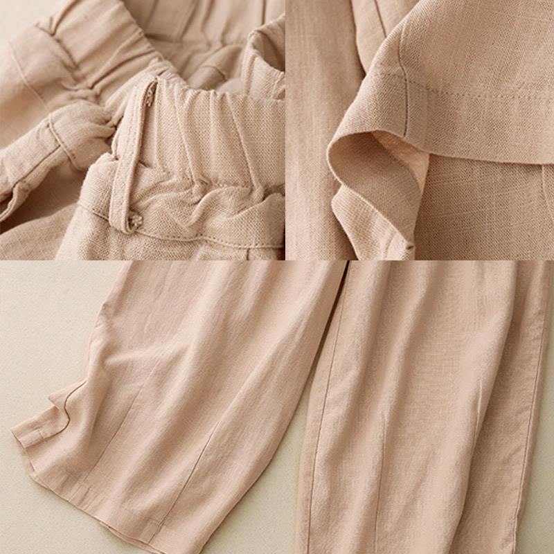 Buddha Stones Commute Vintage Einfarbige Damenhose aus Baumwolle mit weitem Bein und Taschen - image 9