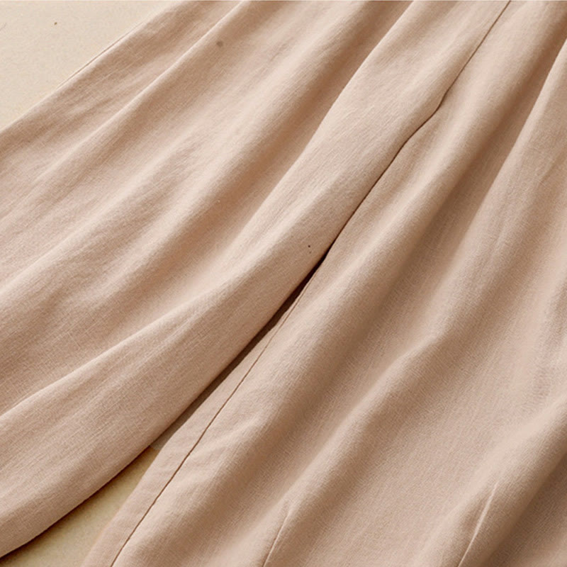 Buddha Stones Commute Vintage Einfarbige Damenhose aus Baumwolle mit weitem Bein und Taschen - image 8