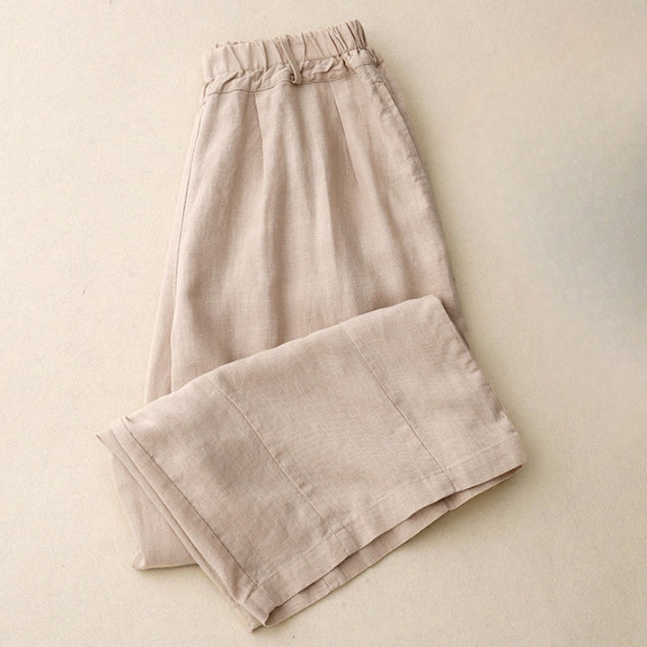 Buddha Stones Commute Vintage Einfarbige Damenhose aus Baumwolle mit weitem Bein und Taschen - image 2