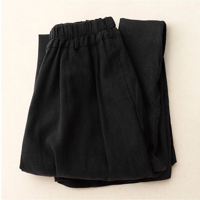 Buddha Stones Commute Vintage Einfarbige Damenhose aus Baumwolle mit weitem Bein und Taschen - image 16