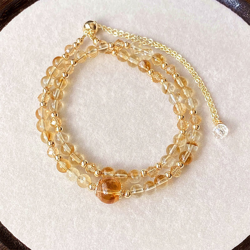 Buddha Stones Armband aus natürlichem Citrin und rosa Kristallperlen, für Freude und Kreativität, doppellagig - Citrin (Handgelenkumfang: 15–21 cm) - image 1
