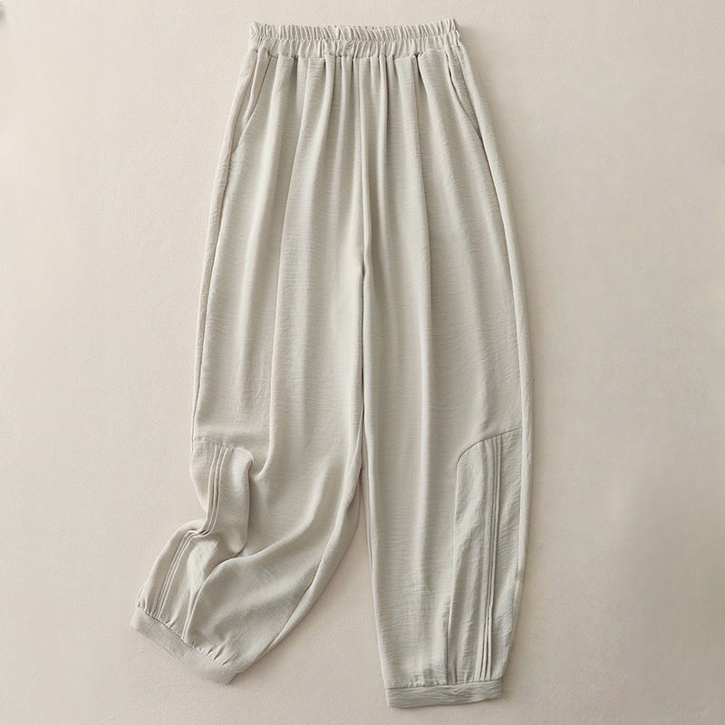 Buddha Stones Sommer-Pendelhose, schlichtes Plissee-Design, Länge 7–8, Damen-Haremshose aus Baumwollleinen mit Taschen - Leinen - US8-10, UK/AU12-14, EU40-42 (2XL) - image 3