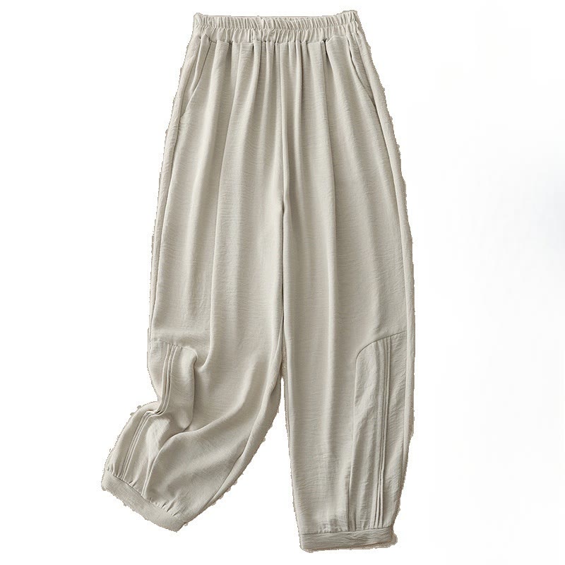 Buddha Stones Sommer-Pendelhose, schlichtes Plissee-Design, Länge 7–8, Damen-Haremshose aus Baumwollleinen mit Taschen - image 4