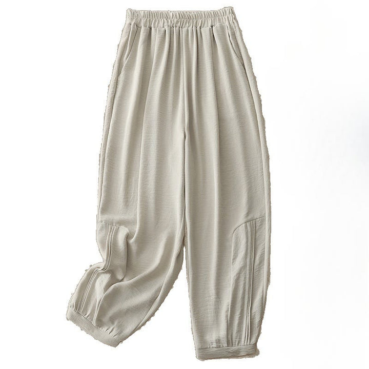 Buddha Stones Sommer-Pendelhose, schlichtes Plissee-Design, Länge 7–8, Damen-Haremshose aus Baumwollleinen mit Taschen - image 4