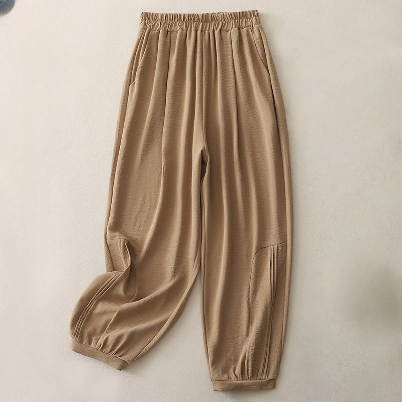 Buddha Stones Sommer-Pendelhose, schlichtes Plissee-Design, Länge 7–8, Damen-Haremshose aus Baumwollleinen mit Taschen - Peru - US8-10, UK/AU12-14, EU40-42 (2XL) - image 1