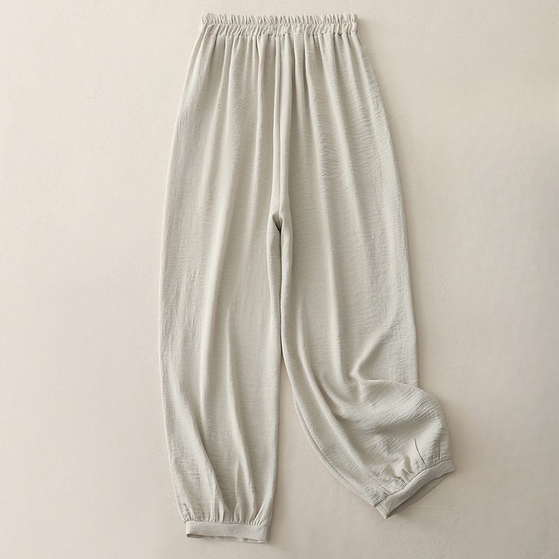 Buddha Stones Sommer-Pendelhose, schlichtes Plissee-Design, Länge 7–8, Damen-Haremshose aus Baumwollleinen mit Taschen - image 4