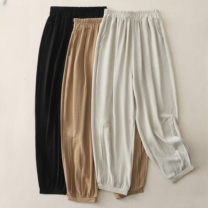 Buddha Stones Sommer-Pendelhose, schlichtes Plissee-Design, Länge 7–8, Damen-Haremshose aus Baumwollleinen mit Taschen - image 6