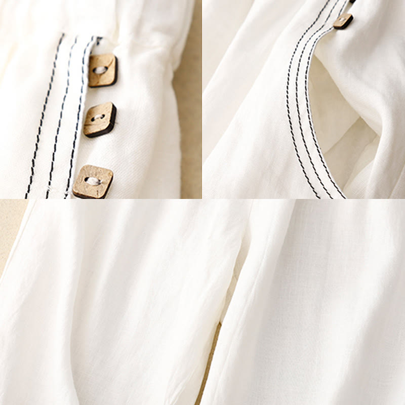 Buddha Stones Commute Casual Pure Color Buttons Design 7-8 Länge Damen Haremshose aus Baumwolle mit Taschen - image 14