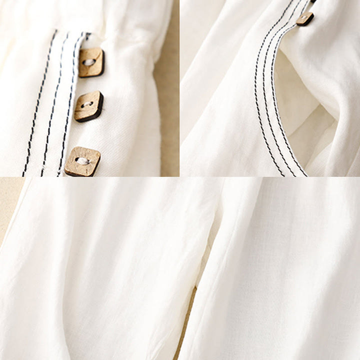 Buddha Stones Commute Casual Pure Color Buttons Design 7-8 Länge Damen Haremshose aus Baumwolle mit Taschen - image 14