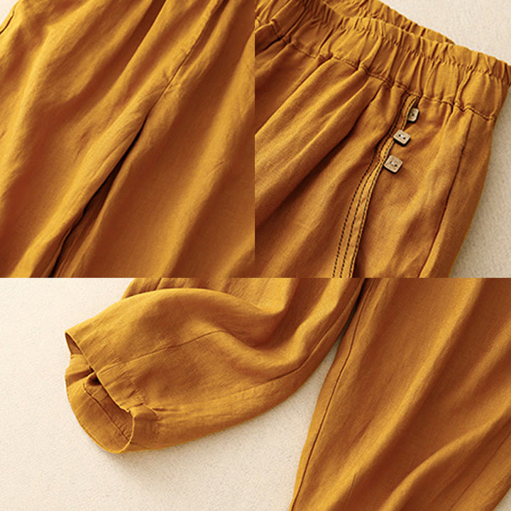Buddha Stones Commute Casual Pure Color Buttons Design 7-8 Länge Damen Haremshose aus Baumwolle mit Taschen - image 17