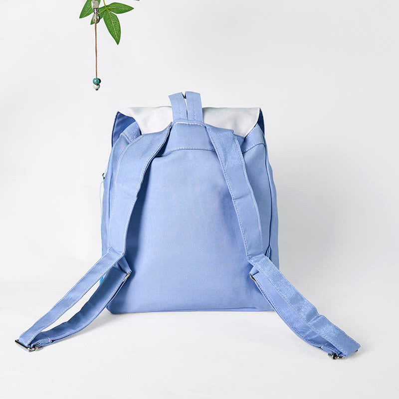 Buddha Stones Handgemachter Canvas-Rucksack mit blauer Magnolienstickerei und großer Kapazität