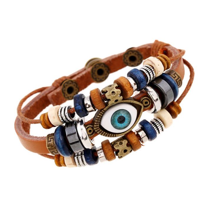 Buddha Stones Tibetisches Böses Auge Leder verstellbares Schutzarmband