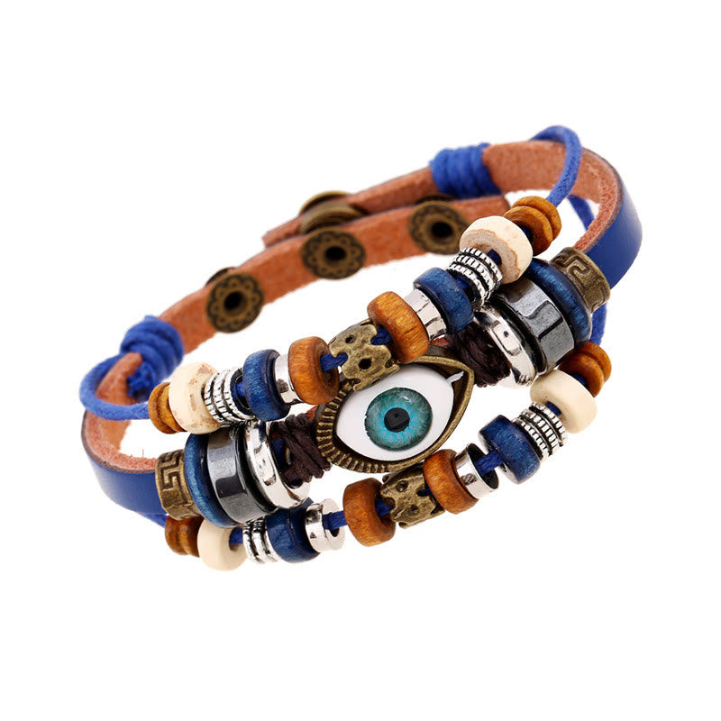 Buddha Stones Tibetisches Böses Auge Leder verstellbares Schutzarmband