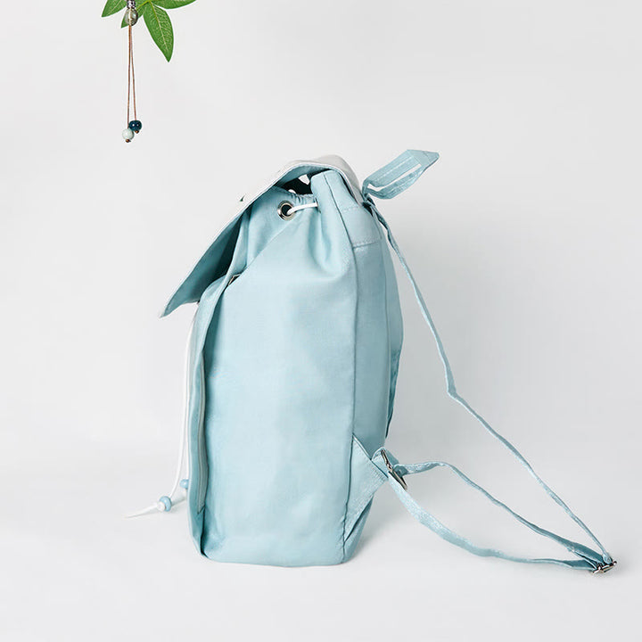 Handgemachter Canvas-Rucksack mit Buddha Stones und blauer Epiphyllum-Stickerei, große Kapazität