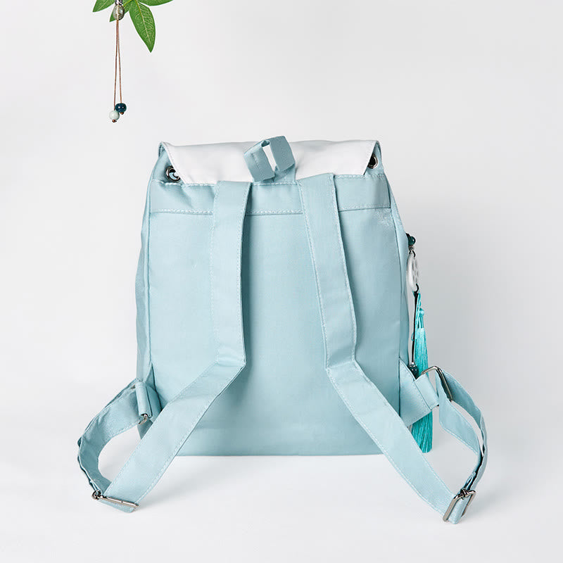 Handgemachter Canvas-Rucksack mit Buddha Stones und blauer Epiphyllum-Stickerei, große Kapazität