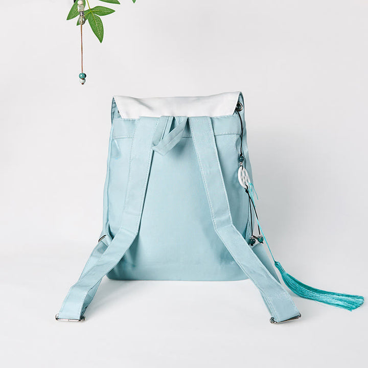 Handgemachter Canvas-Rucksack mit Buddha Stones und blauer Lotus-Stickerei, große Kapazität