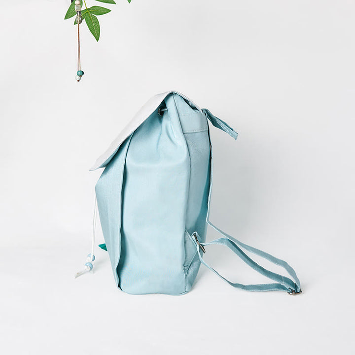 Handgemachter Canvas-Rucksack mit Buddha Stones und blauer Lotus-Stickerei, große Kapazität