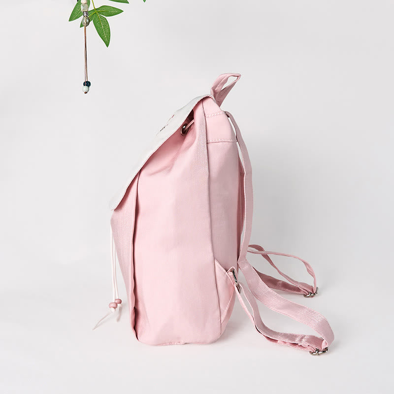 Buddha Stones Handgemachter Canvas-Rucksack mit rosa Pfingstrosen-Blumenstickerei und großer Kapazität