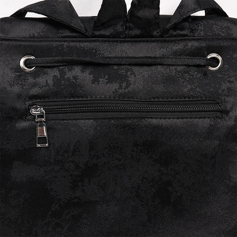 Buddha Stones Handgefertigter Rucksack aus Polyester-Baumwolle mit schwarzer Pfingstrose-Stickerei und großer Kapazität