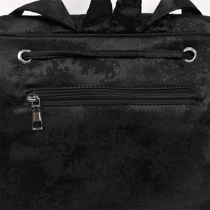 Buddha Stones Handgefertigter Rucksack aus Polyester-Baumwolle mit schwarzer Pfingstrose-Stickerei und großer Kapazität