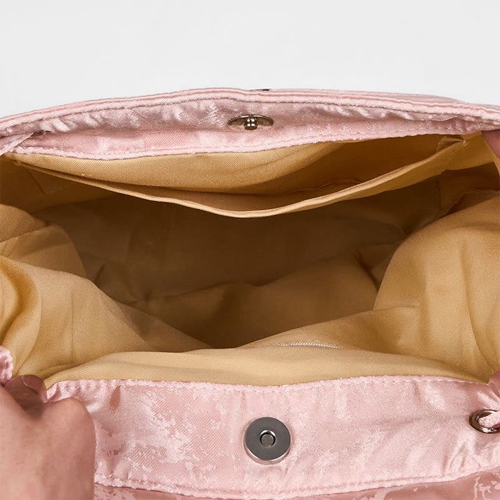 Handgemachter Rucksack aus Polyester-Baumwolle mit großer Kapazität und rosa Lotus-Stickerei von Buddha Stones
