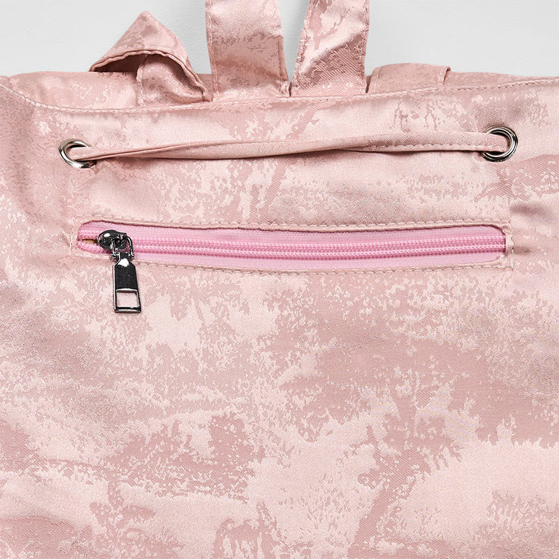 Handgemachter Rucksack aus Polyester-Baumwolle mit großer Kapazität und rosa Lotus-Stickerei von Buddha Stones