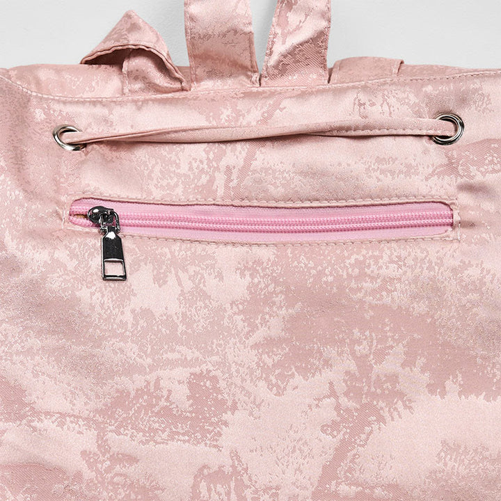 Handgemachter Rucksack aus Polyester-Baumwolle mit großer Kapazität und rosa Lotus-Stickerei von Buddha Stones